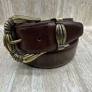 Brighton Dark Brown Leather Belt with Brass Details